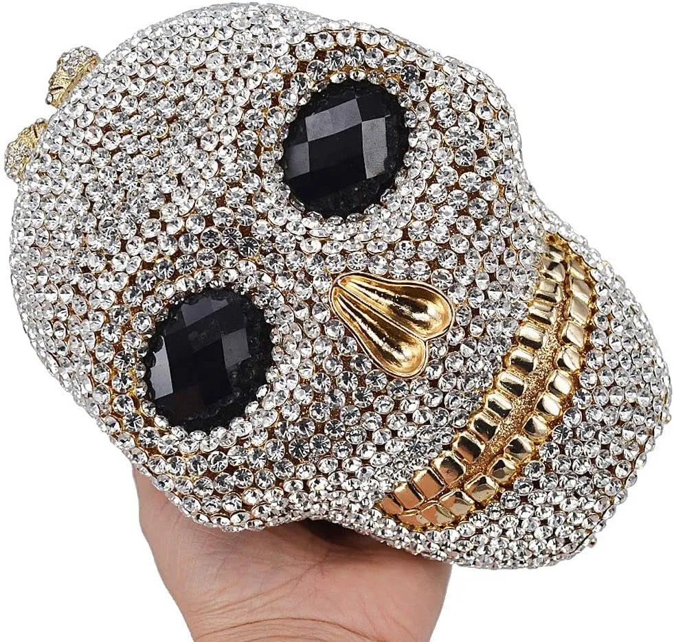 DJBM Halloween 3D Skull Clutch Purse Evening Bag Rhinestone Bag Crystal Metal Clutch for Women Evening Cocktail Party