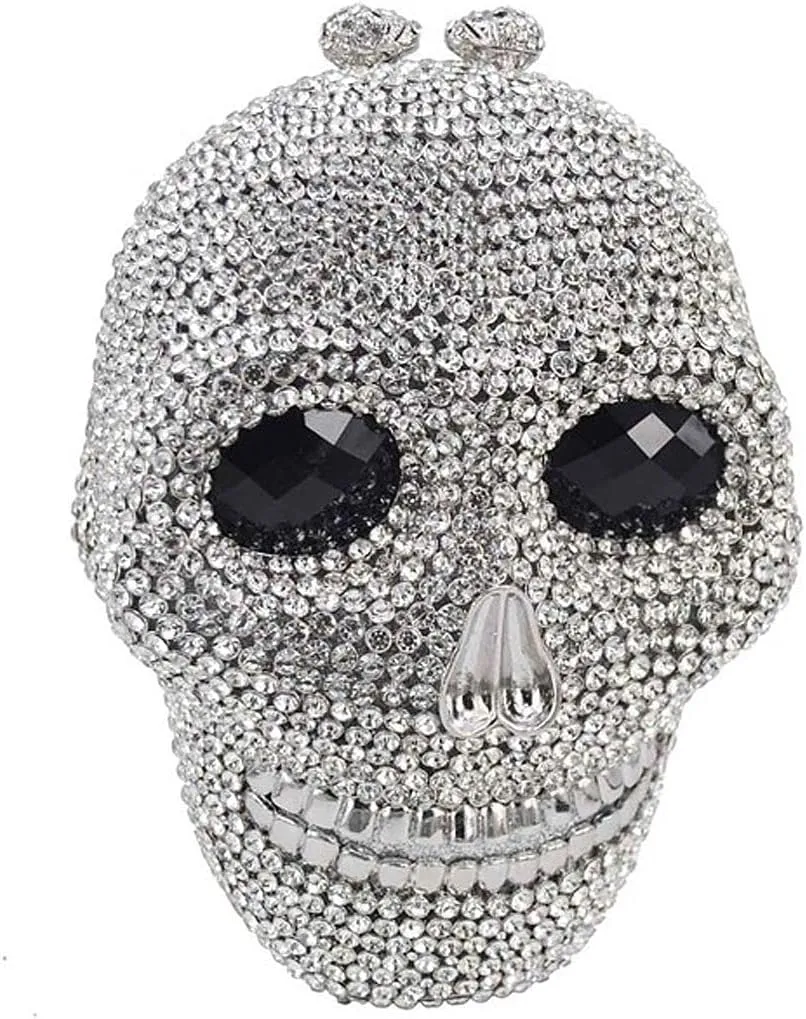 DJBM Halloween 3D Skull Clutch Purse Evening Bag Rhinestone Bag Crystal Metal Clutch for Women Evening Cocktail Party