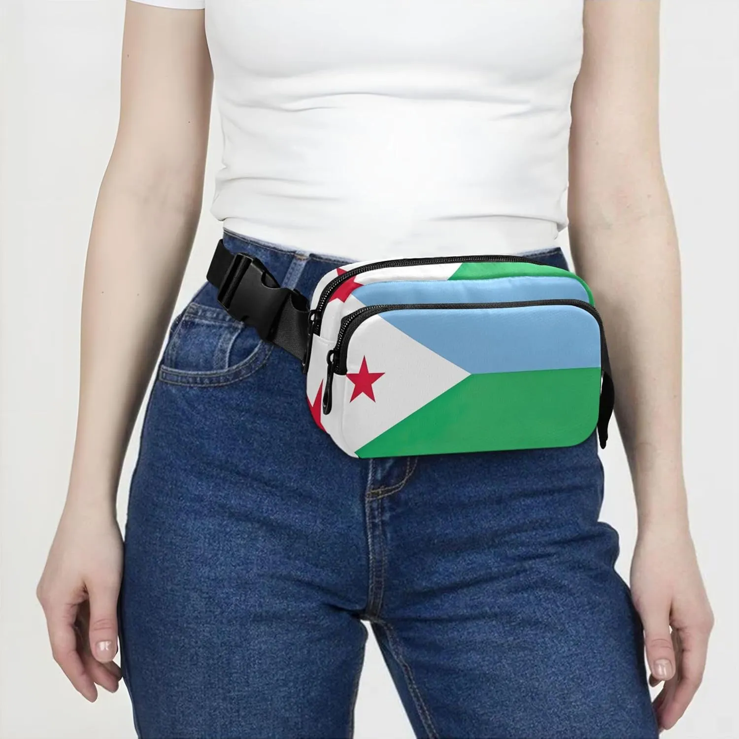 Djibouti Flag National Waterproof Fanny Packs for Women Hip Pack Belt Bag Hiking Travel Waist Pack for Men