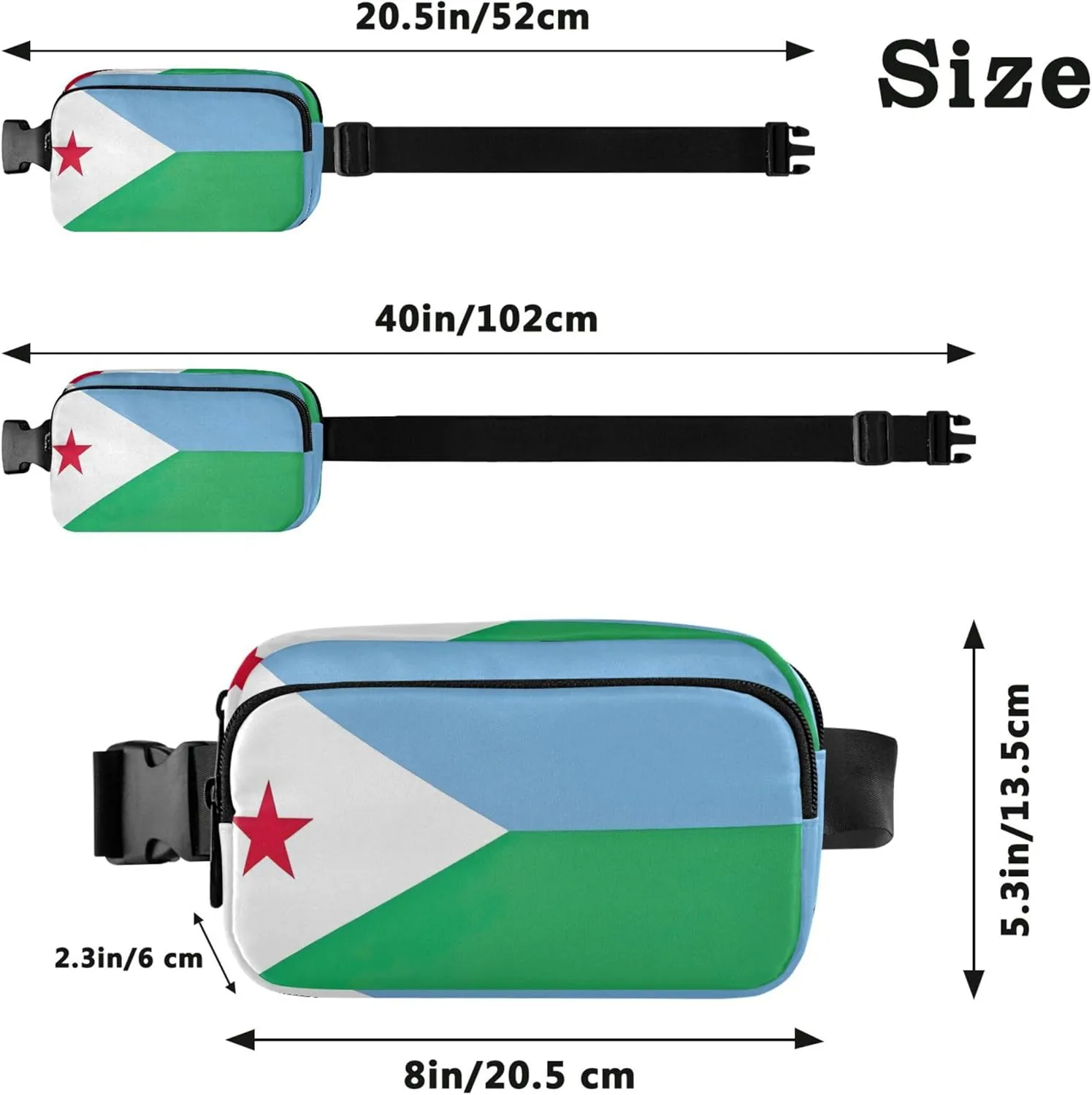 Djibouti Flag National Waterproof Fanny Packs for Women Hip Pack Belt Bag Hiking Travel Waist Pack for Men