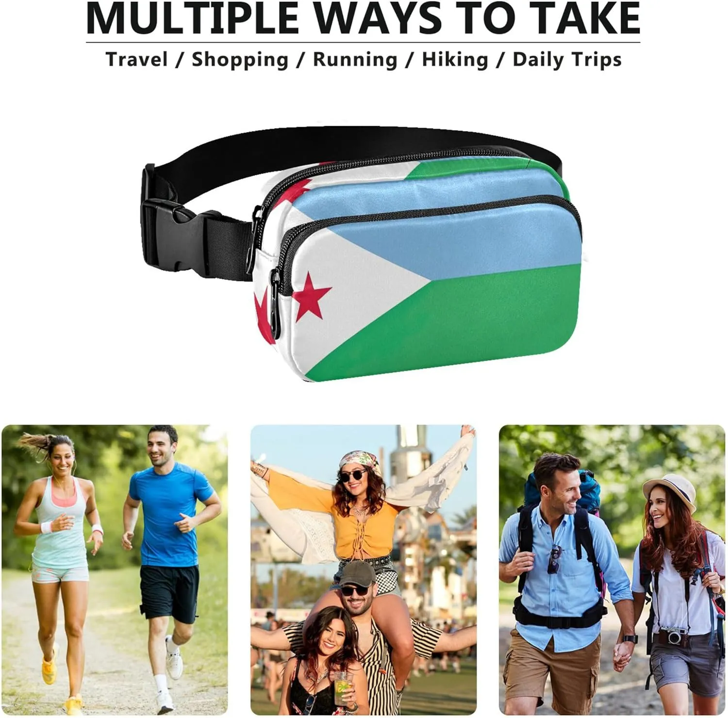Djibouti Flag National Waterproof Fanny Packs for Women Hip Pack Belt Bag Hiking Travel Waist Pack for Men