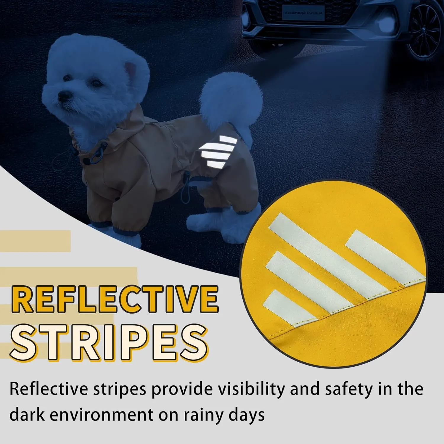Dog Raincoat, Waterproof Dog Rain Jacket with Hood, Rain Coat with Leash Hole, Reflective Strap for Small Medium Dogs, Lightweight Puppy Clothes(Yellow,S)
