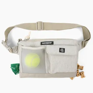Dog Walk & Train Sling Bag - Hands-Free 2-in-1 Treat Pouch, Poop Bag Holder, Clicker, Phone Pocket - Crossbody/Fanny Pack, Adjustable Strap - Sand