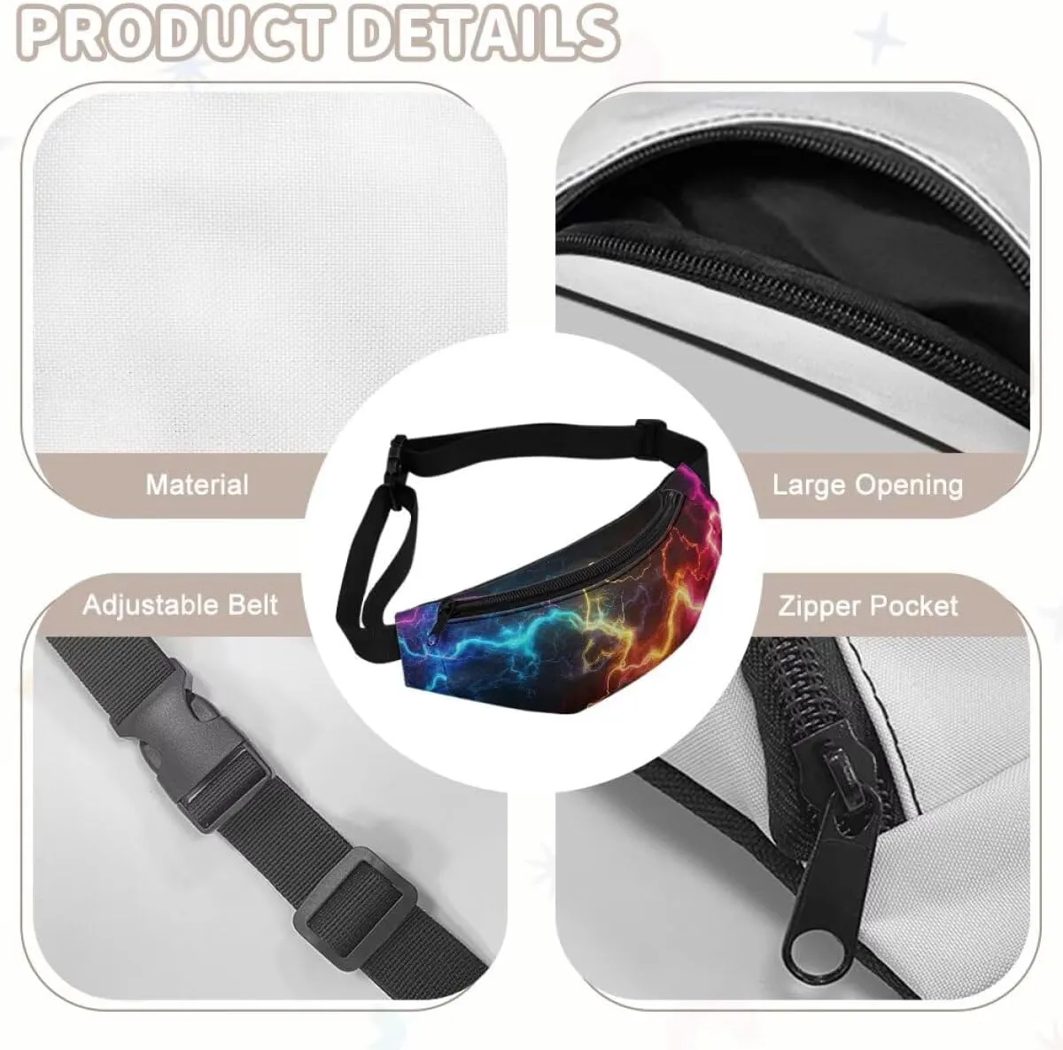 doginthehole 3D Lightning Kids Fanny Pack for Boys Travel Small Waist Bag Lightweight Crossbody Belt Bags for Boys Fanny Bags with Adjustable Straps