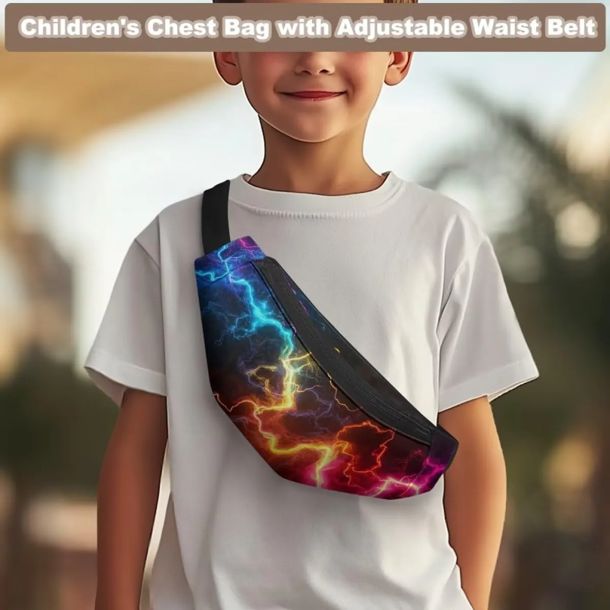 doginthehole 3D Lightning Kids Fanny Pack for Boys Travel Small Waist Bag Lightweight Crossbody Belt Bags for Boys Fanny Bags with Adjustable Straps