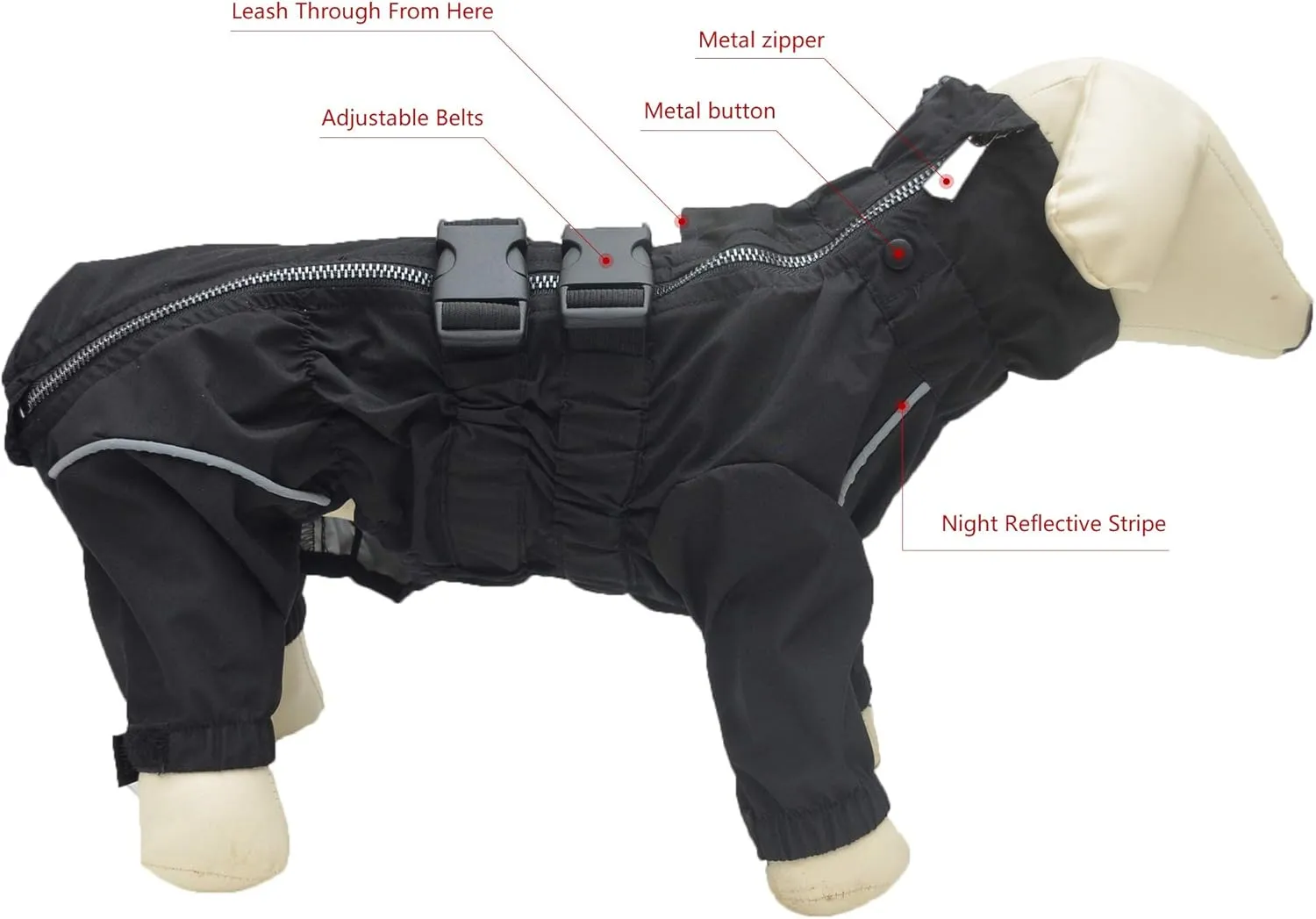 Dogs Waterproof Jacket, Lightweight Waterproof Jacket Reflective Safety Dog Raincoat Windproof Snow-Proof Dog Vest for Small Medium Large Dogs Black 4XL