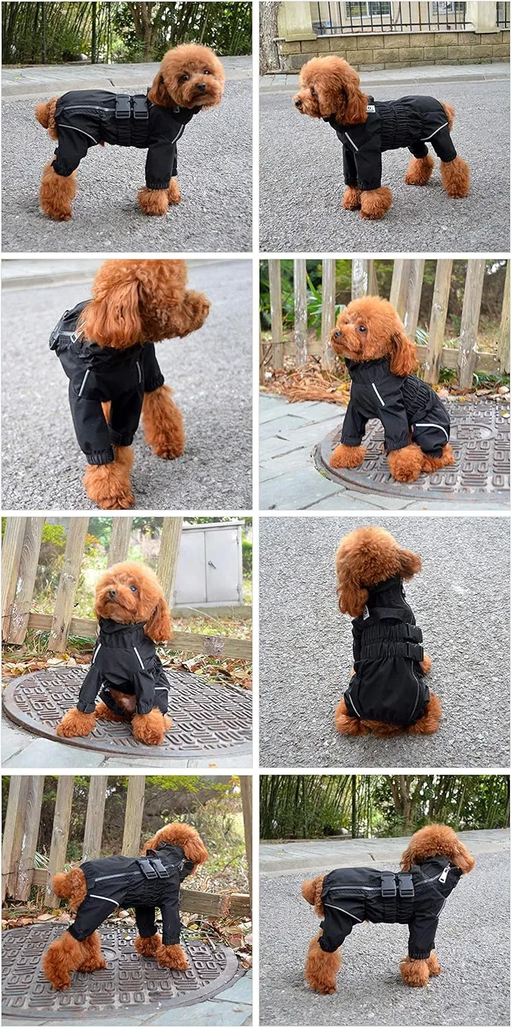 Dogs Waterproof Jacket, Lightweight Waterproof Jacket Reflective Safety Dog Raincoat Windproof Snow-Proof Dog Vest for Small Medium Large Dogs Black 4XL