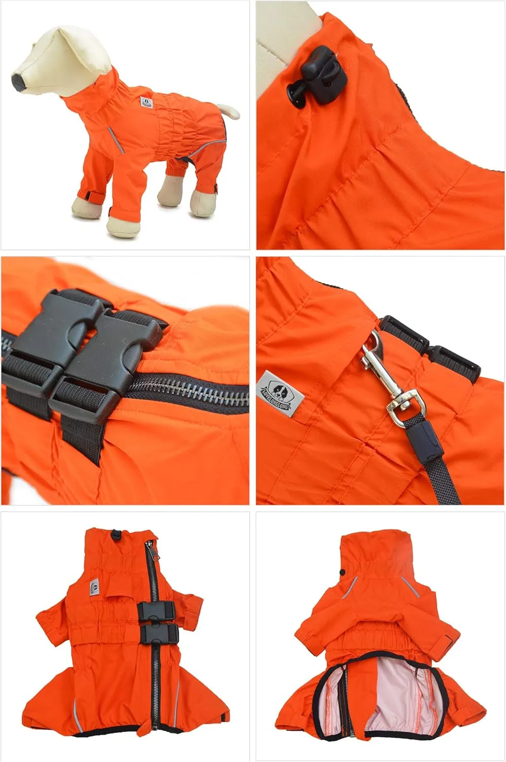 Dogs Waterproof Jacket, Lightweight Waterproof Jacket Reflective Safety Dog Raincoat Windproof Snow-Proof Dog Vest for Small Medium Large Dogs Orange 4XL