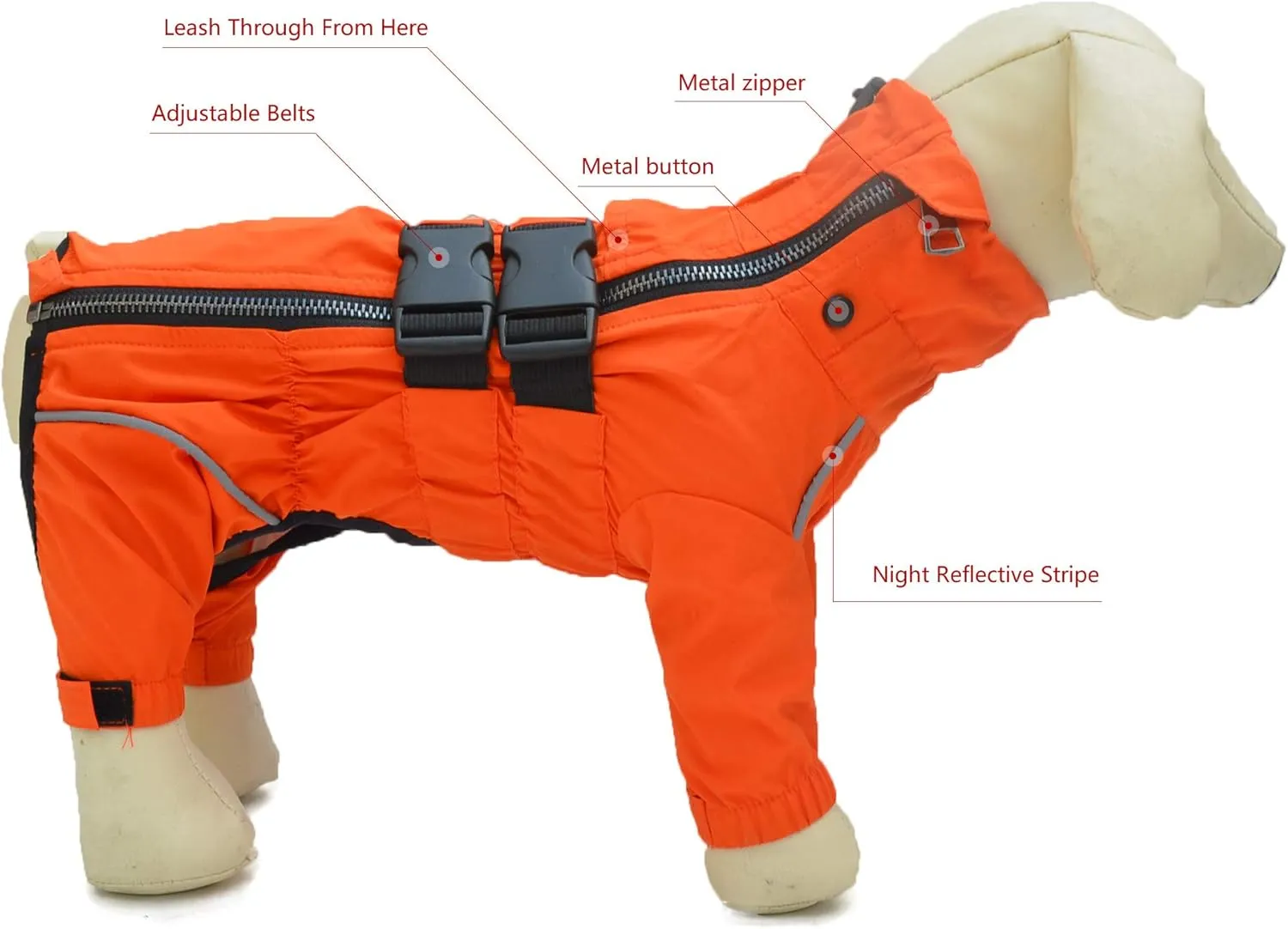 Dogs Waterproof Jacket, Lightweight Waterproof Jacket Reflective Safety Dog Raincoat Windproof Snow-Proof Dog Vest for Small Medium Large Dogs Orange 4XL