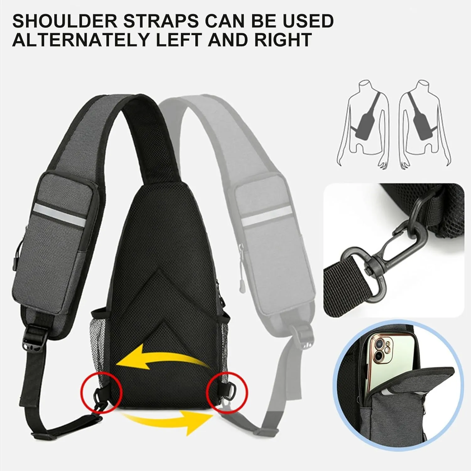 DOJUNS Crossbody Bags Sling Backpack, Sling Bag Cross body Shoulder Bag for Men and Women Chest Bag Travel Hiking Daypack (Black)