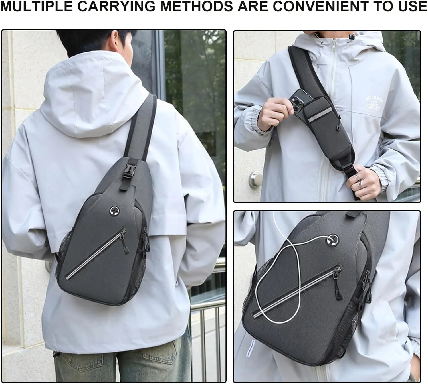 DOJUNS Crossbody Bags Sling Backpack, Sling Bag Cross body Shoulder Bag for Men and Women Chest Bag Travel Hiking Daypack (Dark Grey)