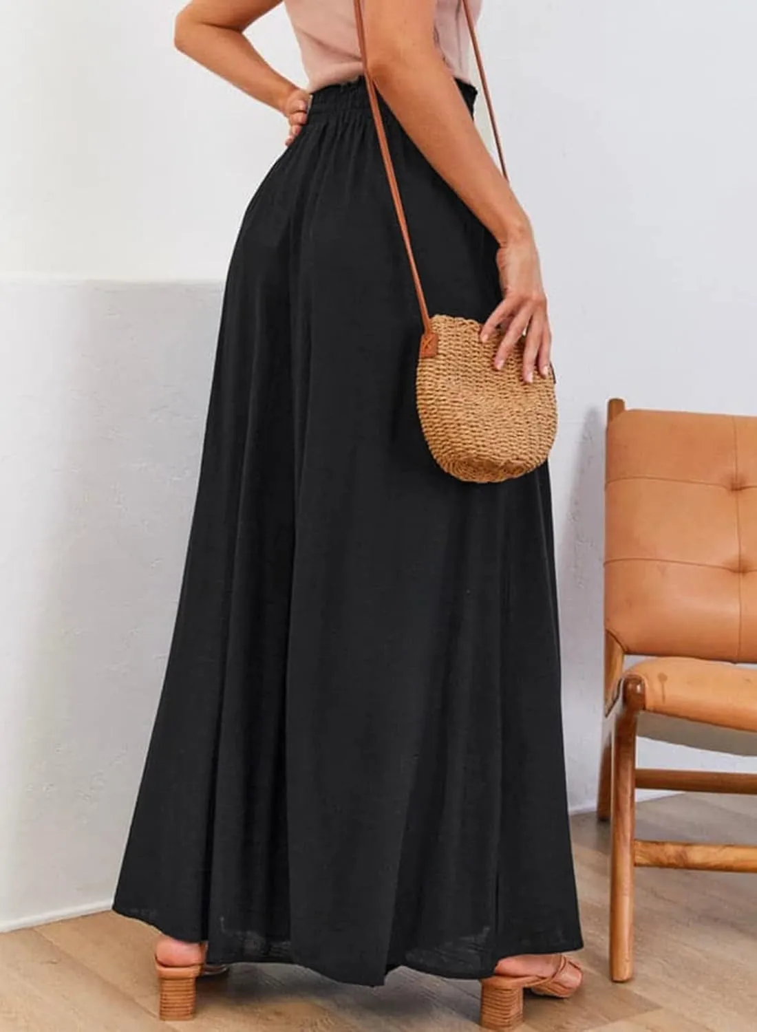 Dokotoo Pants for Women Casual Elastic Waist Wide Leg Pants with Pockets