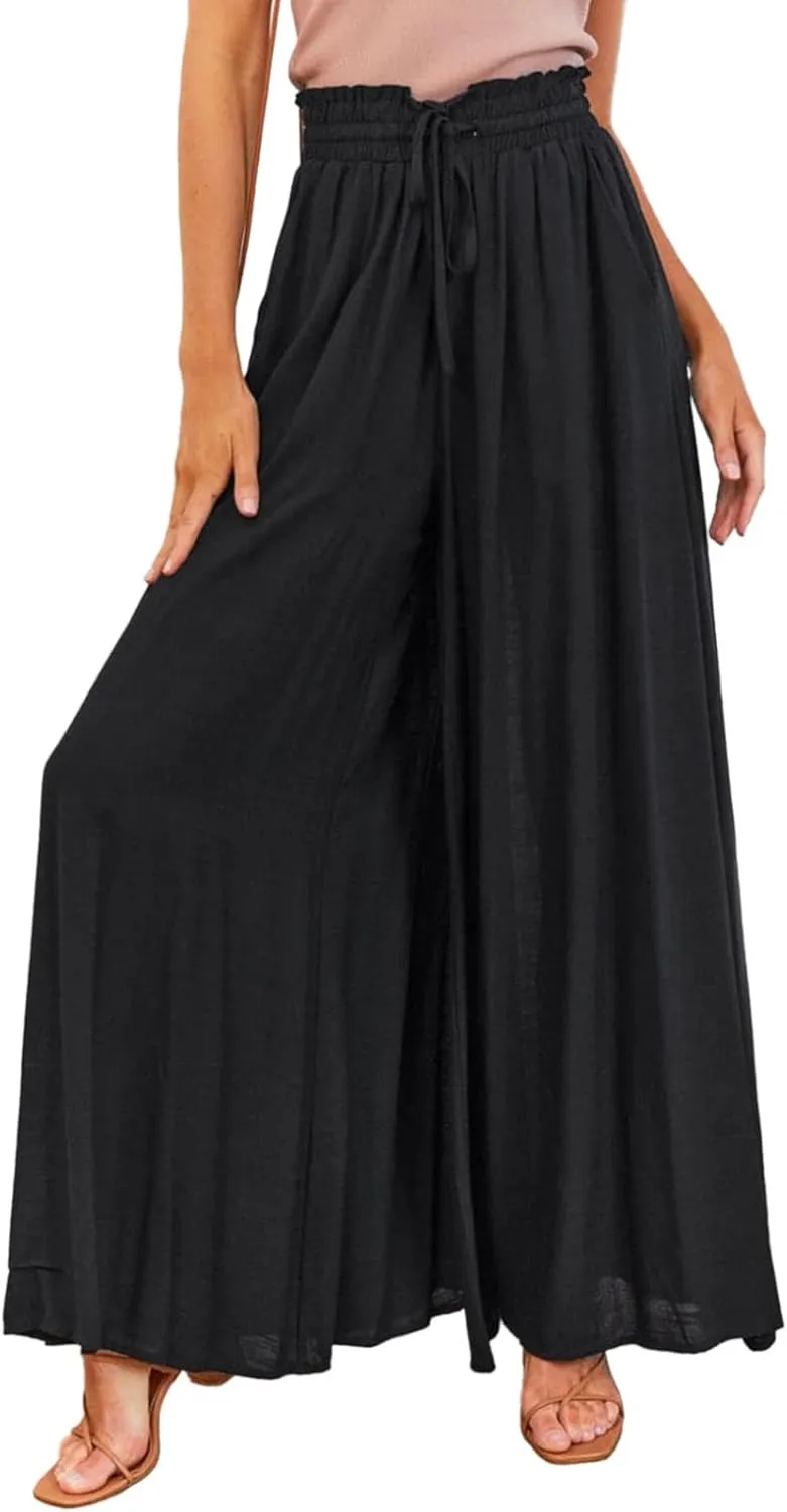 Dokotoo Pants for Women Casual Elastic Waist Wide Leg Pants with Pockets