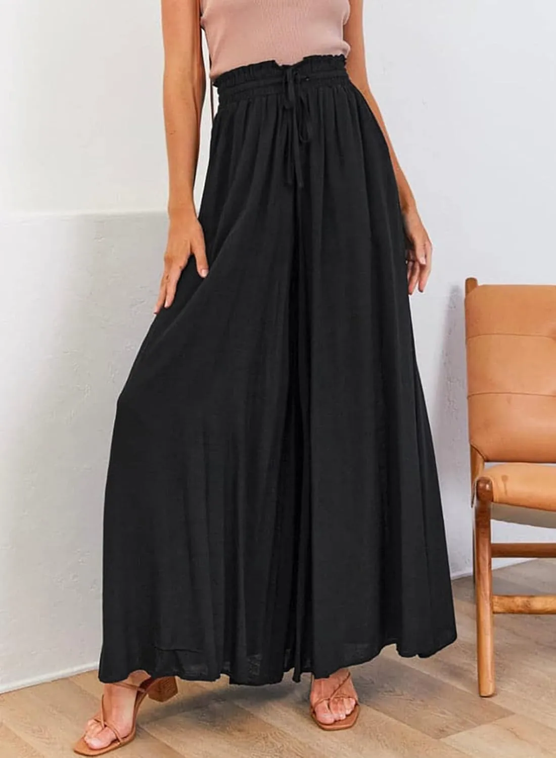 Dokotoo Pants for Women Casual Elastic Waist Wide Leg Pants with Pockets