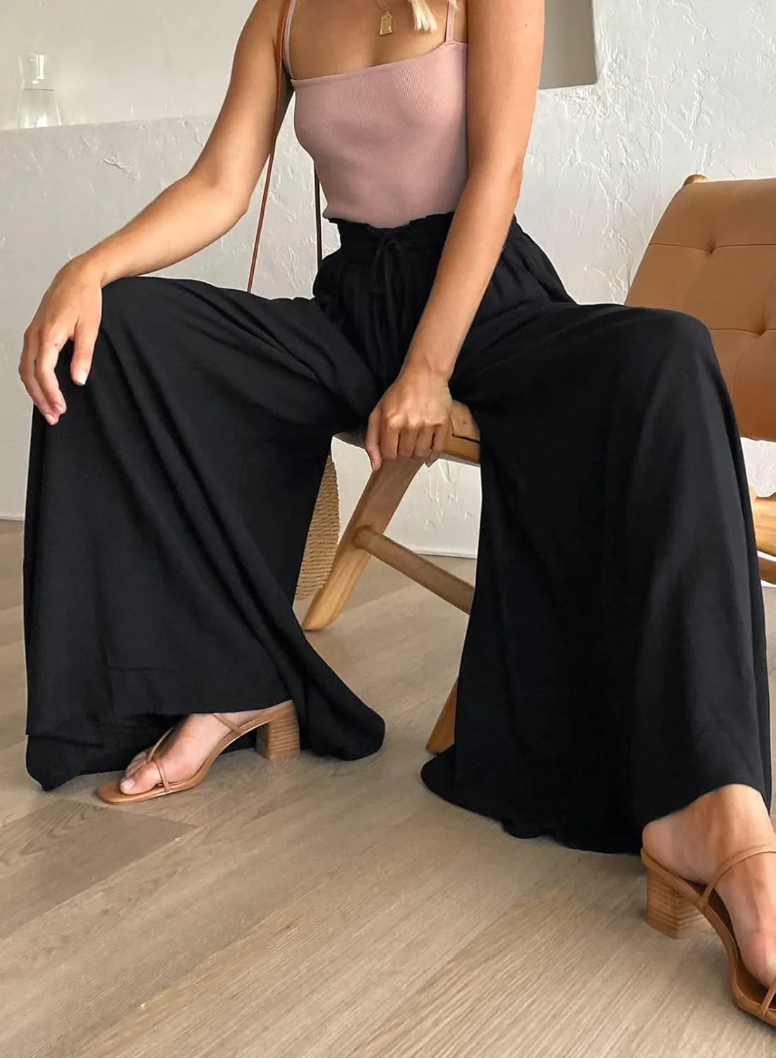 Dokotoo Pants for Women Casual Elastic Waist Wide Leg Pants with Pockets