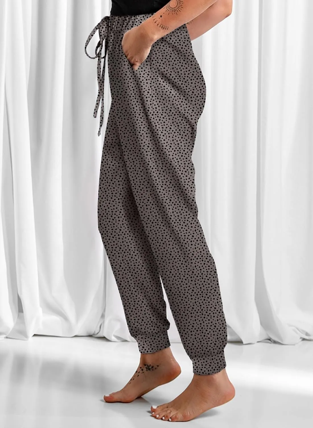 Dokotoo Womens 2023 Soft Casual Drawstring Tie Elastic Waist Loose Jogger Pants with Pockets