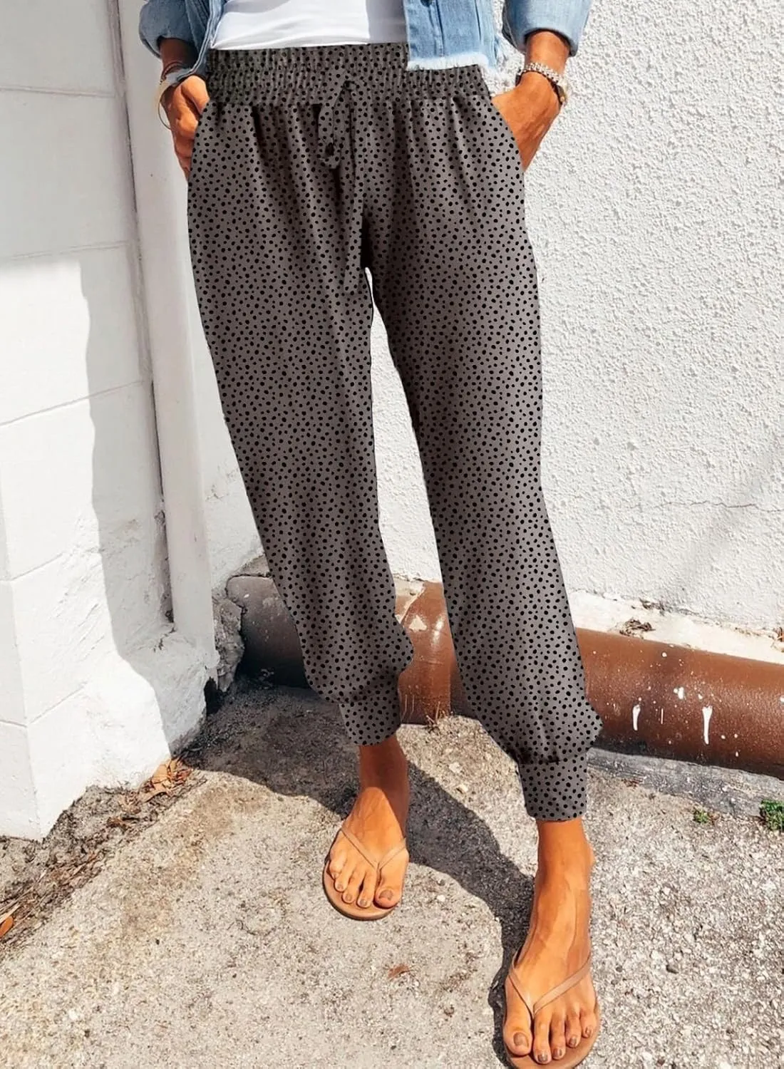 Dokotoo Womens 2023 Soft Casual Drawstring Tie Elastic Waist Loose Jogger Pants with Pockets