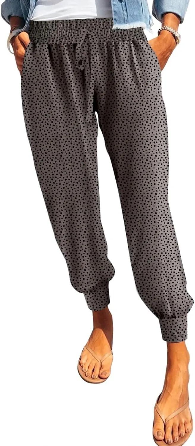 Dokotoo Womens 2023 Soft Casual Drawstring Tie Elastic Waist Loose Jogger Pants with Pockets