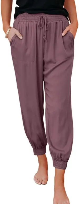 Dokotoo Womens 2023 Soft Casual Drawstring Tie Elastic Waist Loose Jogger Pants with Pockets