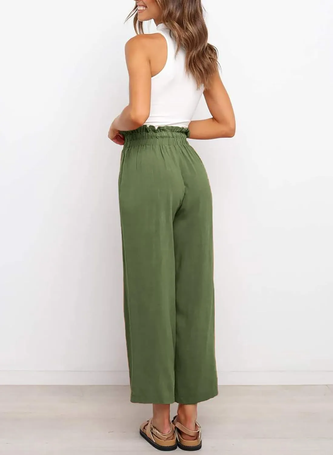 Dokotoo Womens Casual Elastic Waist Solid Comfy Jogging Jogger Pants with Pockets