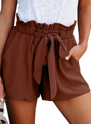 Dokotoo Womens Casual Summer 2024 Ruffle Belted Elastic Waist Shorts with Pockets
