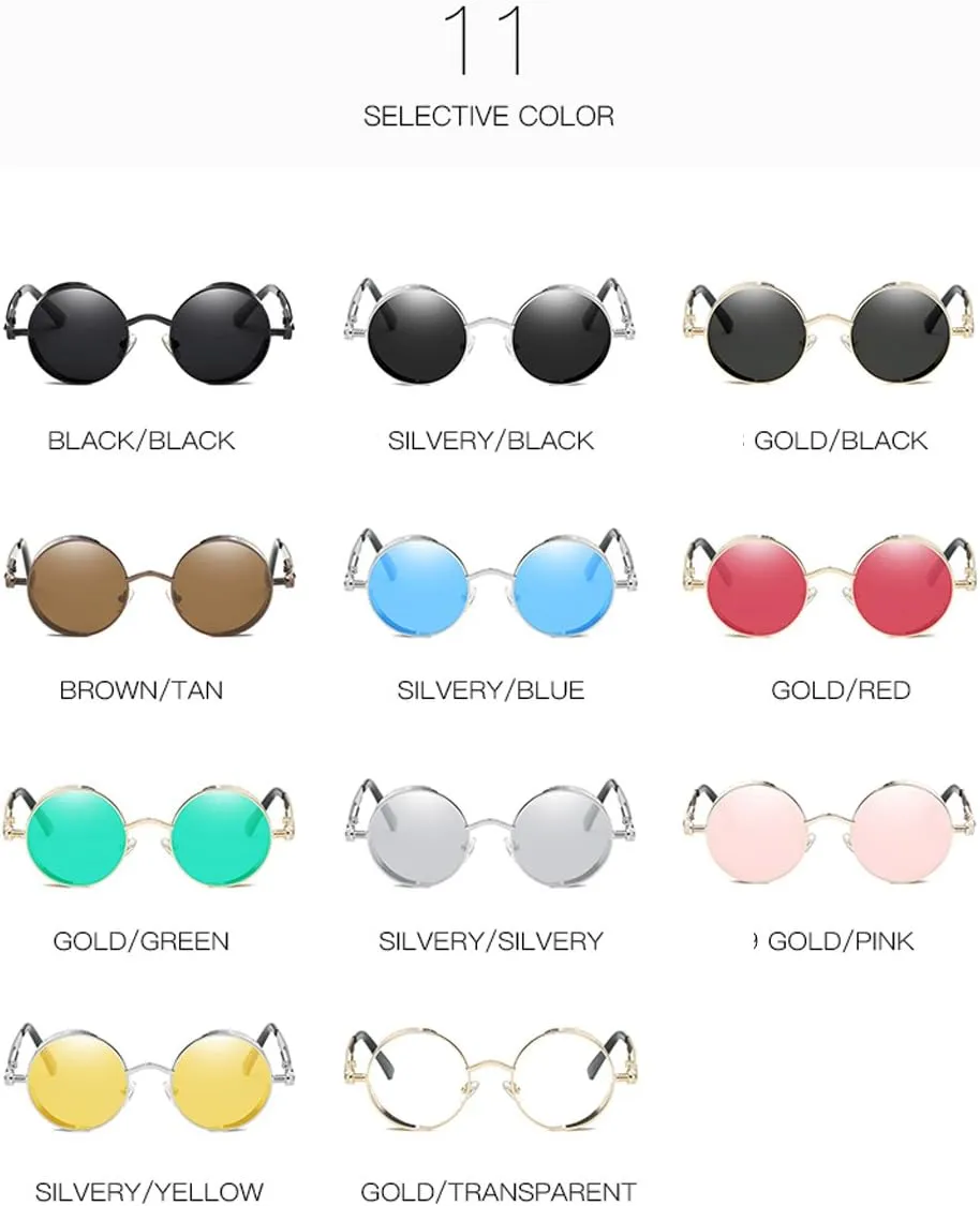 Dollger Vintage Steampunk Retro Metal Round Circle Frame Sunglasses