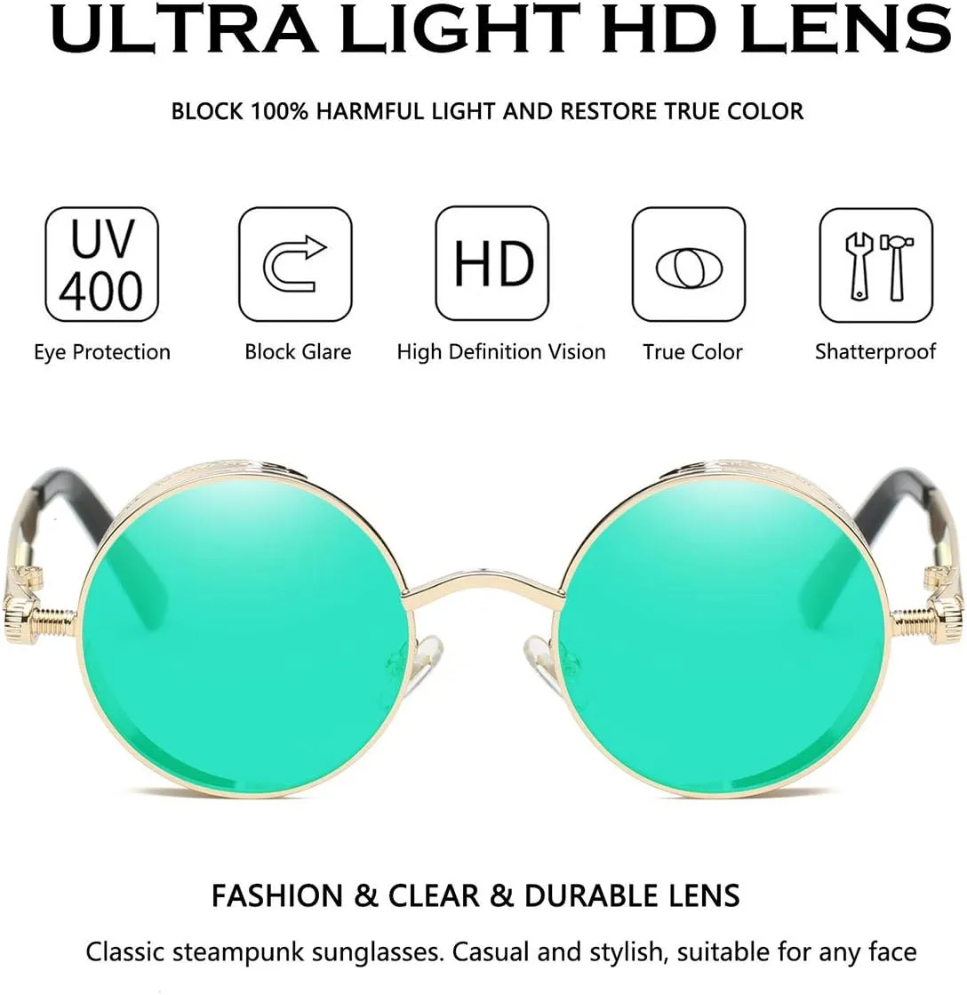 Dollger Vintage Steampunk Retro Metal Round Circle Frame Sunglasses