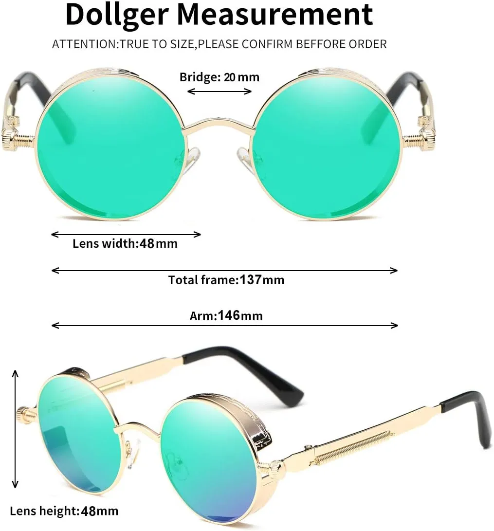 Dollger Vintage Steampunk Retro Metal Round Circle Frame Sunglasses