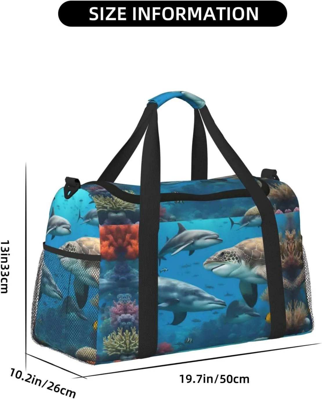 Dolphins Shark Coral Reef Travel Bag, Weekender Bags For Women Men For Outdoor Adventures, Ideal For Camping And Hiking