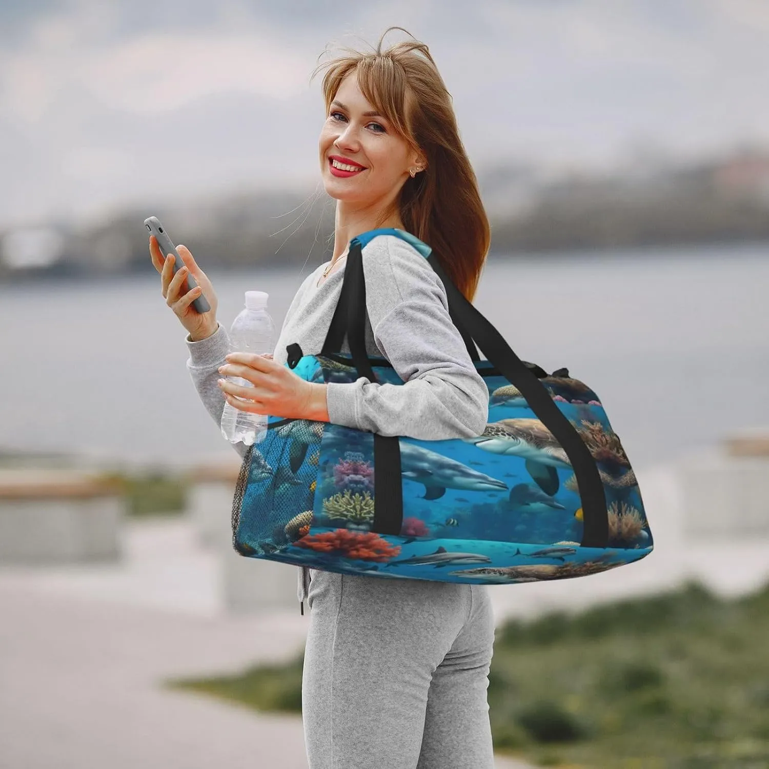 Dolphins Shark Coral Reef Travel Bag, Weekender Bags For Women Men For Outdoor Adventures, Ideal For Camping And Hiking