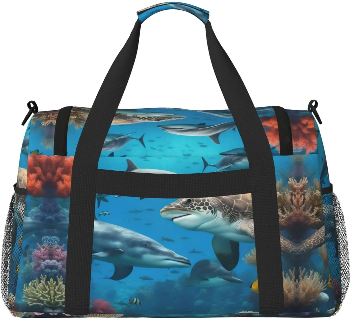 Dolphins Shark Coral Reef Travel Bag, Weekender Bags For Women Men For Outdoor Adventures, Ideal For Camping And Hiking