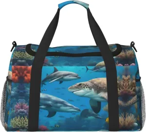 Dolphins Shark Coral Reef Travel Bag, Weekender Bags For Women Men For Outdoor Adventures, Ideal For Camping And Hiking