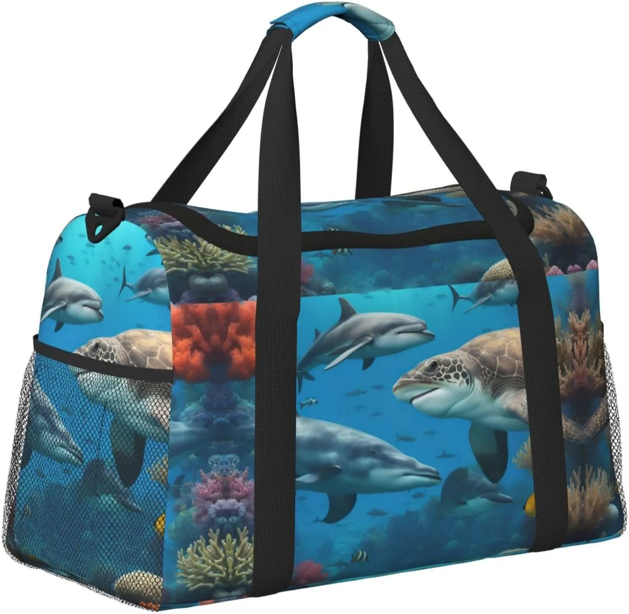Dolphins Shark Coral Reef Travel Bag, Weekender Bags For Women Men For Outdoor Adventures, Ideal For Camping And Hiking