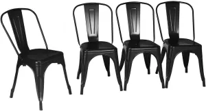 DORTALA Set of 4 Metal Dining Chair, Cafe Side Chairs w/Rubber Feet, Stylish and Modern Chairs, Stackable Bar Cafe Side Chair, Black