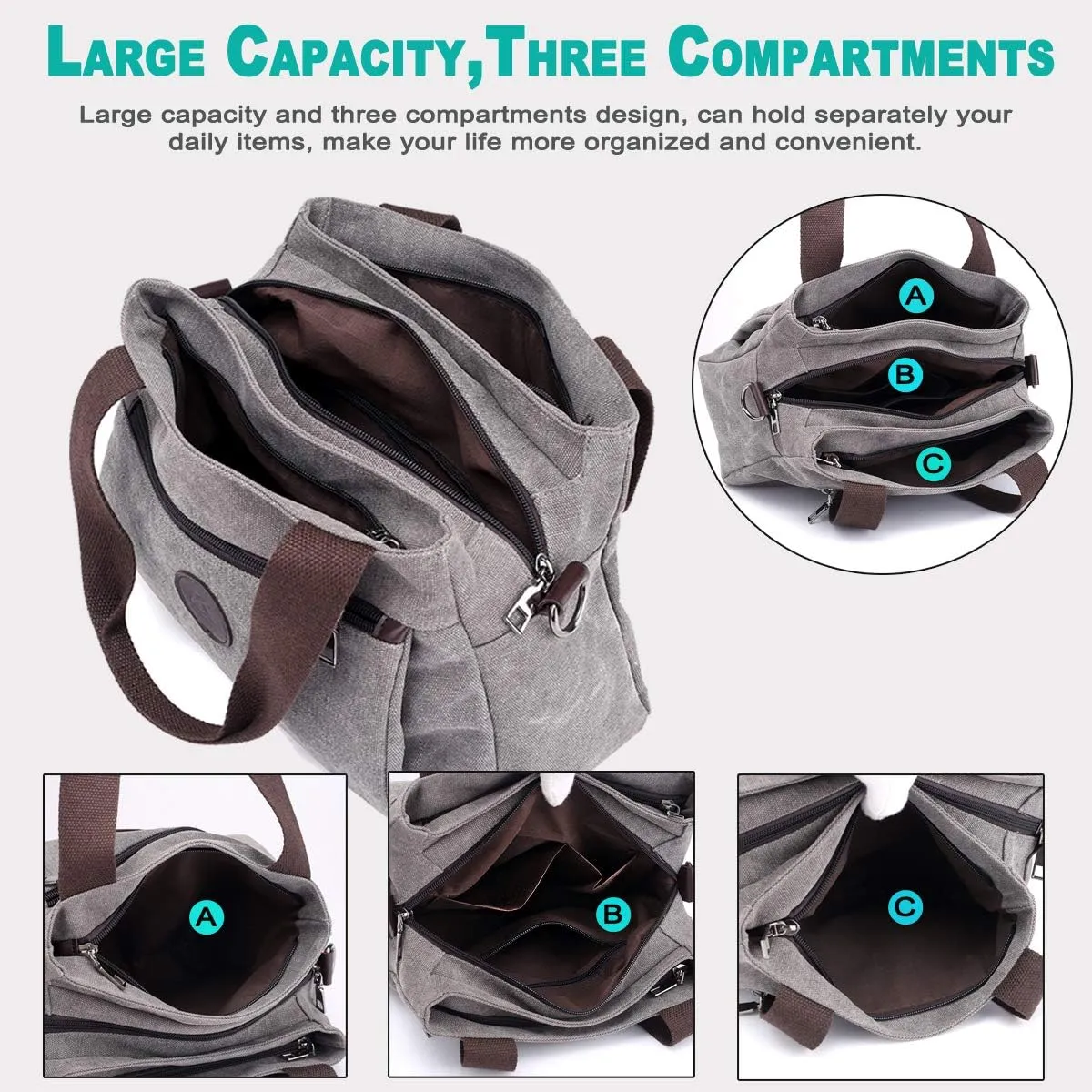 DOURR Hobo Handbags Canvas Crossbody Bags for Women, Multi Compartment Tote Purse Medium Satchel