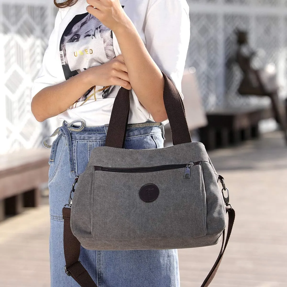 DOURR Hobo Handbags Canvas Crossbody Bags for Women, Multi Compartment Tote Purse Medium Satchel