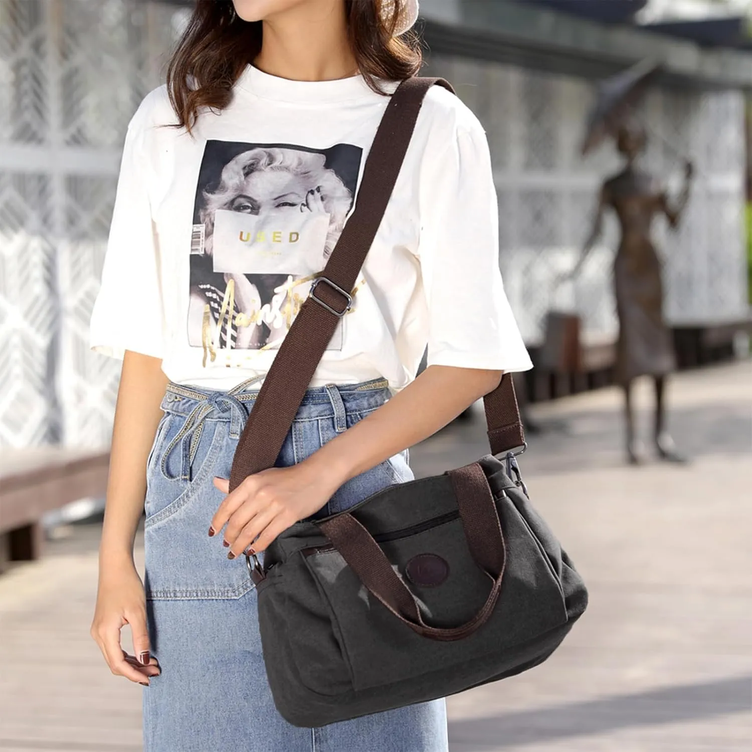 DOURR Hobo Handbags Canvas Crossbody Bags for Women, Multi Compartment Tote Purse Medium Satchel