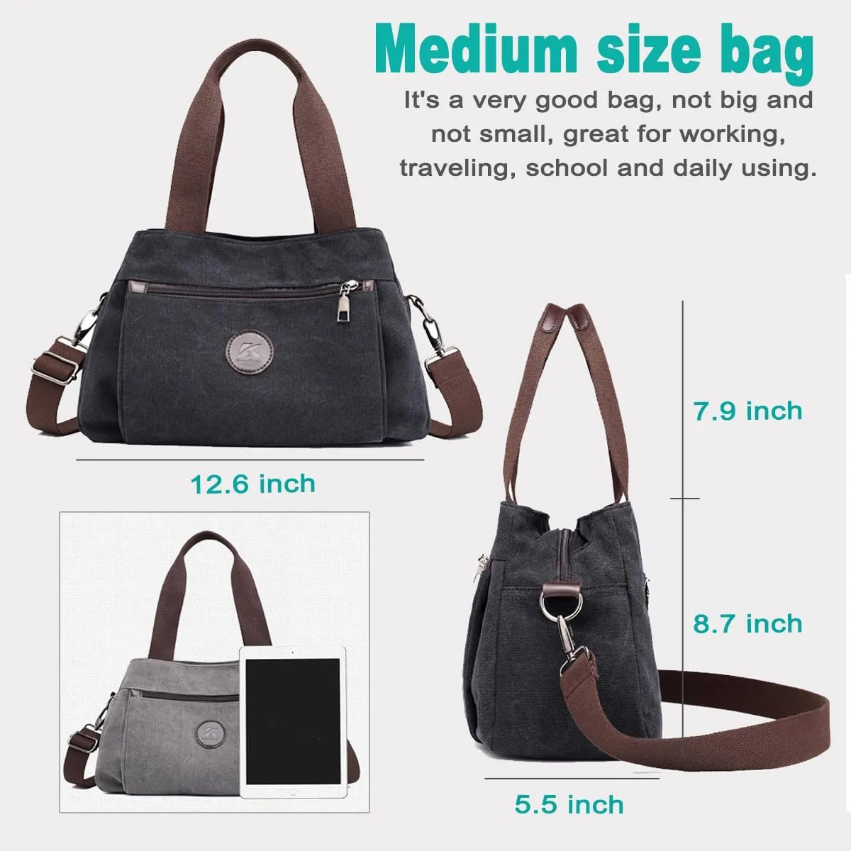 DOURR Hobo Handbags Canvas Crossbody Bags for Women, Multi Compartment Tote Purse Medium Satchel