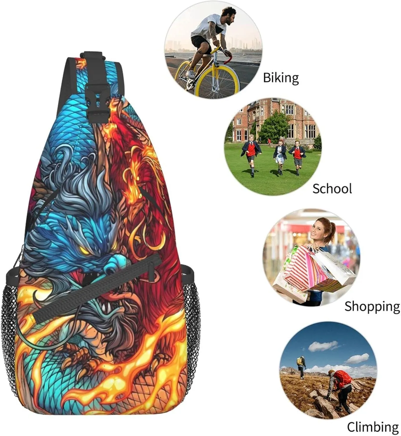 Dragon Pattern Crossbody Bag Crossbody Backpack Sling Backpack Shoulder Bag Chest Bag Sling Bag For Women Men