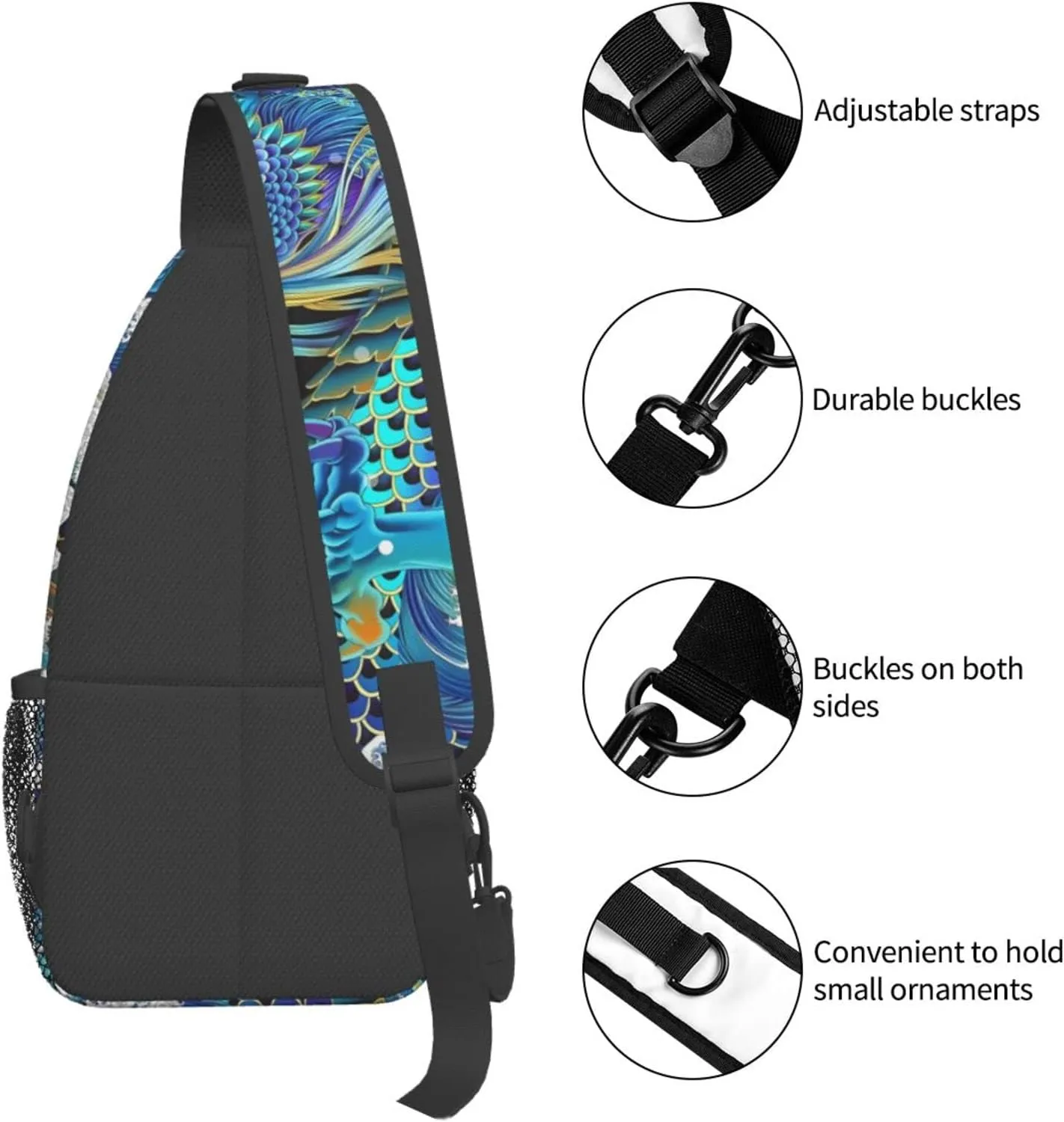Dragon Pattern Sling Backpack,Travel Hiking Daypack Chest Bag Shoulder Daypack Crossbody Bags For Women Men