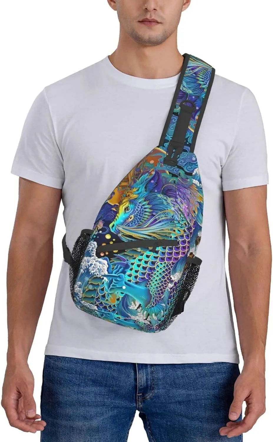 Dragon Pattern Sling Backpack,Travel Hiking Daypack Chest Bag Shoulder Daypack Crossbody Bags For Women Men