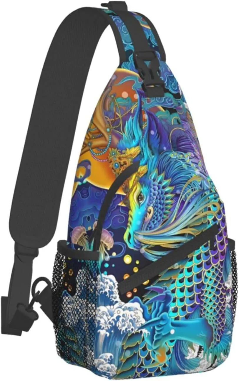 Dragon Pattern Sling Backpack,Travel Hiking Daypack Chest Bag Shoulder Daypack Crossbody Bags For Women Men