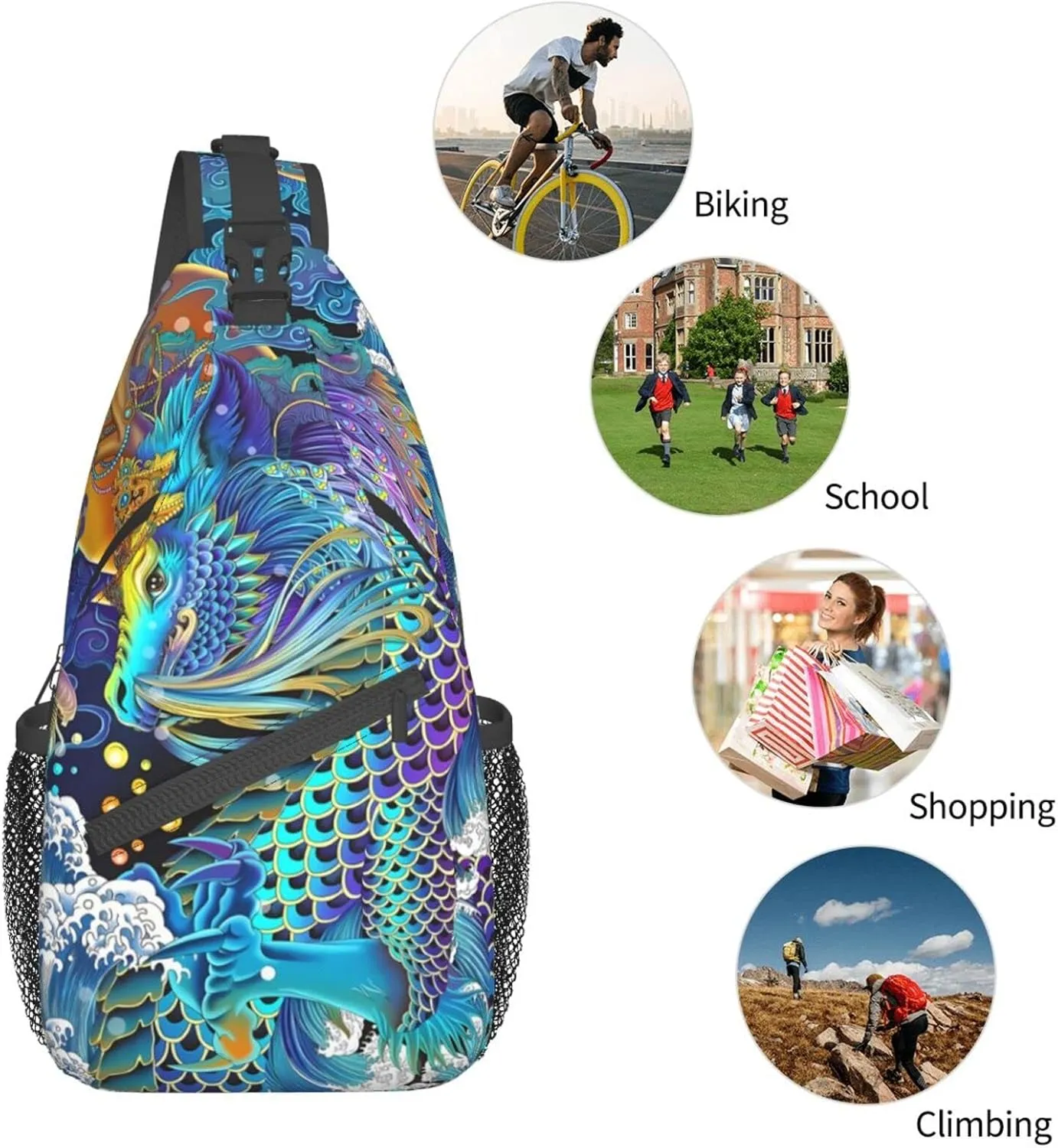 Dragon Pattern Sling Backpack,Travel Hiking Daypack Chest Bag Shoulder Daypack Crossbody Bags For Women Men