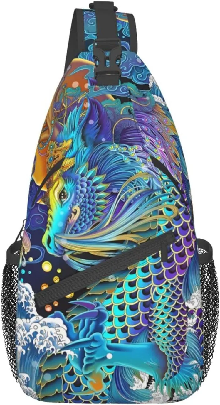 Dragon Pattern Sling Backpack,Travel Hiking Daypack Chest Bag Shoulder Daypack Crossbody Bags For Women Men