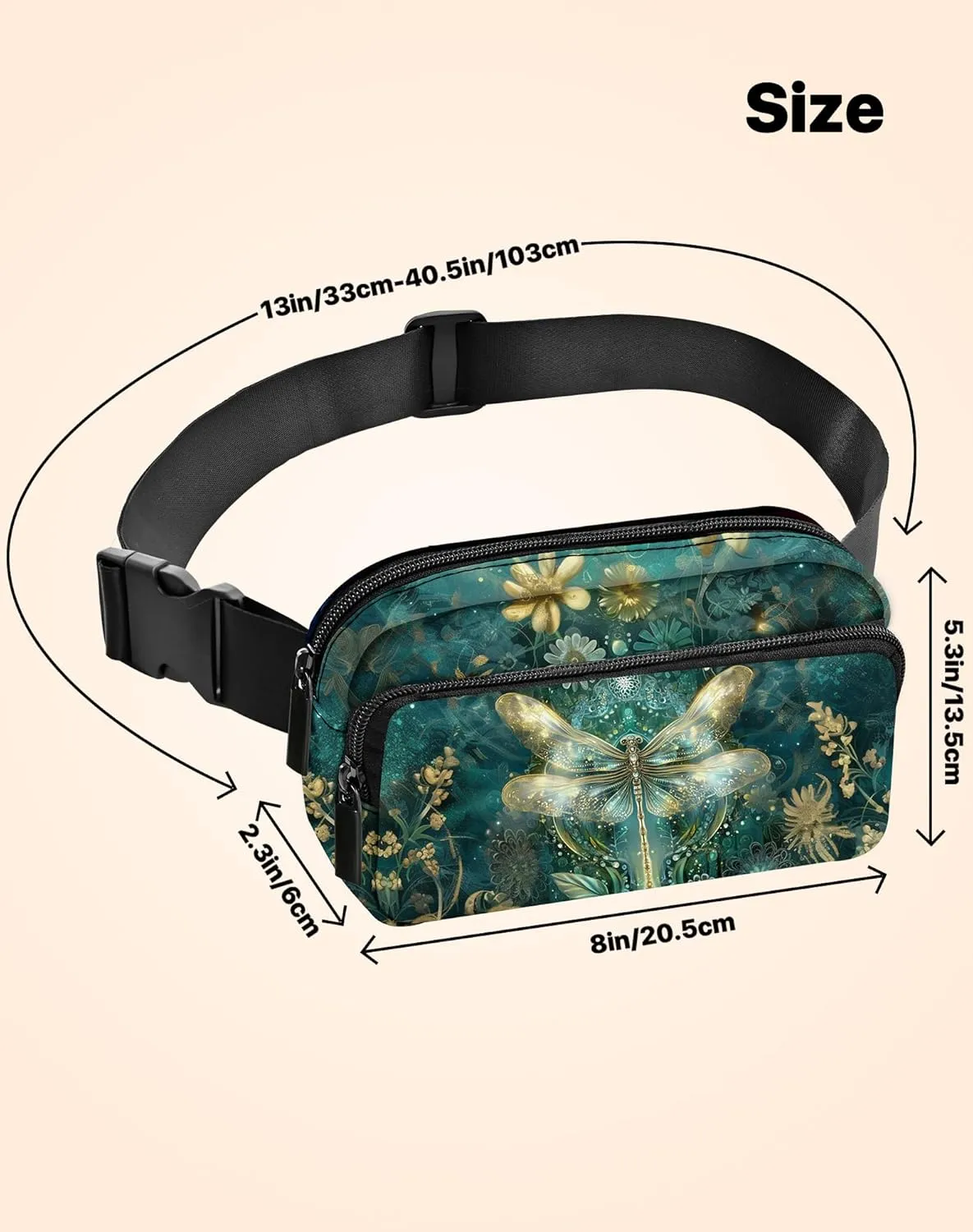 Dragonfly Fanny Pack Fashion Belt Bag Lightweight Waist Pouch with Adjustable Strap Mini Crossbody Bags for Women Travel Sports Running