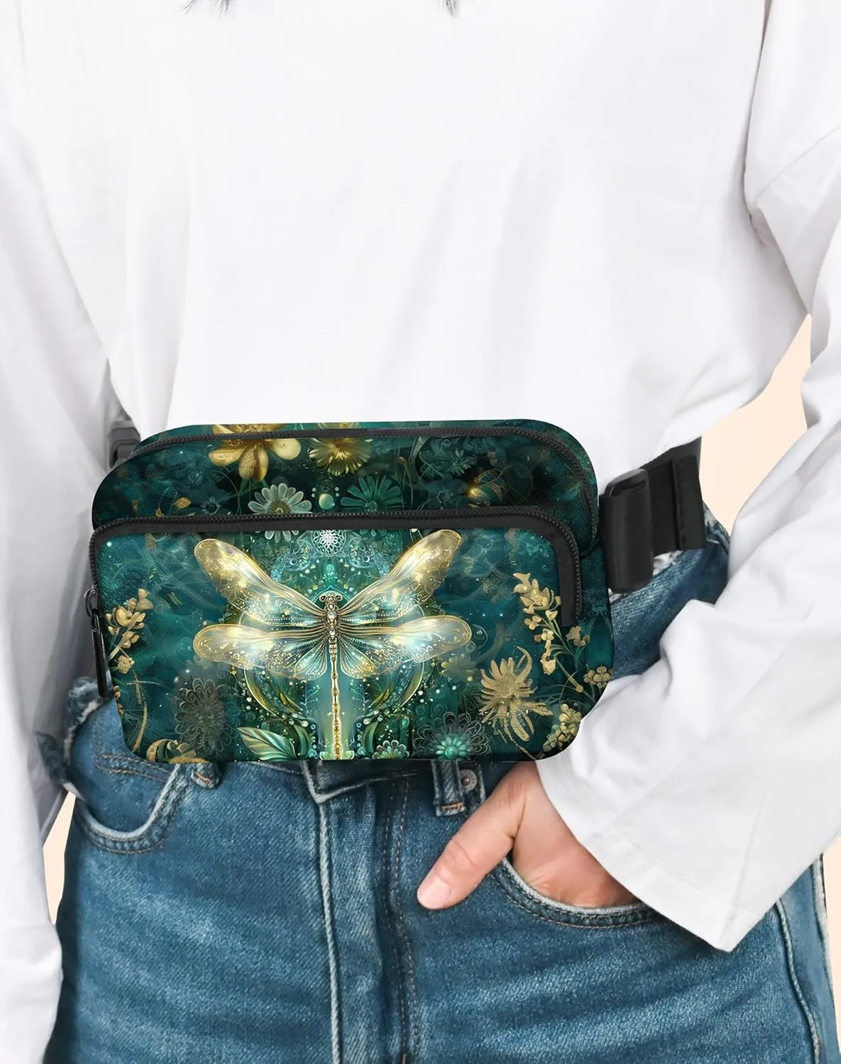Dragonfly Fanny Pack Fashion Belt Bag Lightweight Waist Pouch with Adjustable Strap Mini Crossbody Bags for Women Travel Sports Running