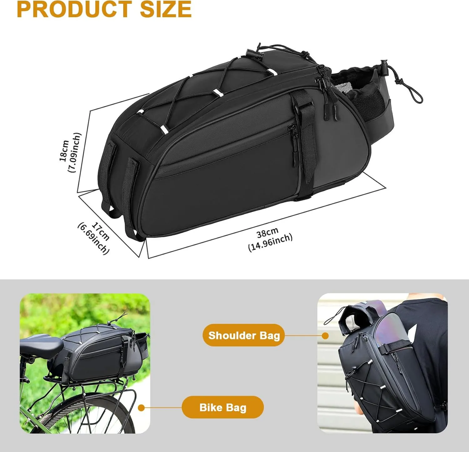 Dreamoon Waterproof Bike Rear Rack Bag, 10L Large Capacity Bicycle Trunk Bag, Reflective Cycling Saddle Panniers with Shoulder Strap, Bike Backseat Bag for Commuter & Outdoor Travel (New-Black)
