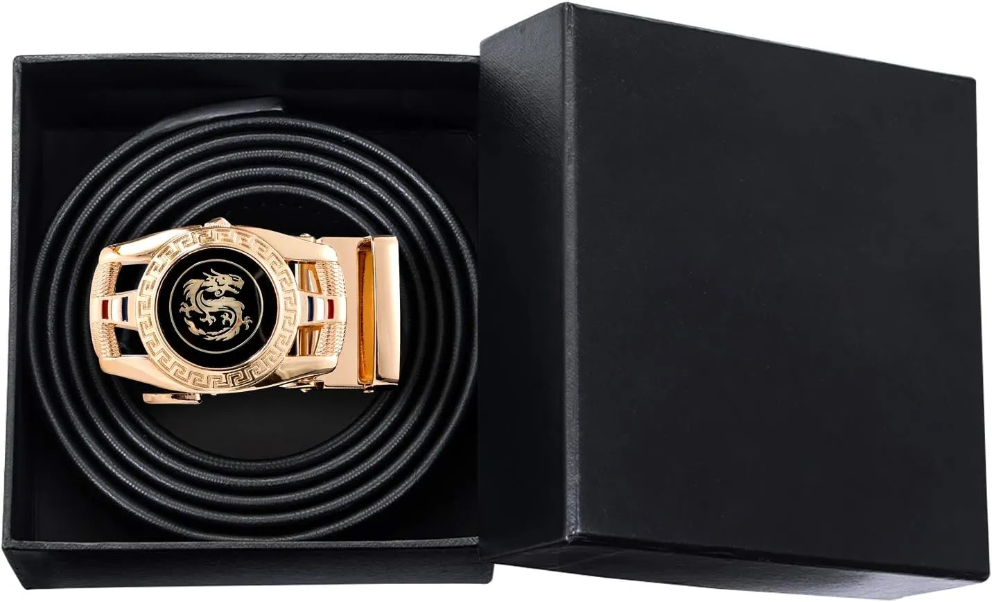 Dubulle Designer Mens Belts, Sliding Automatic Buckle Ratchet Dress Belt TOP Genuine Leather Strap Gifts