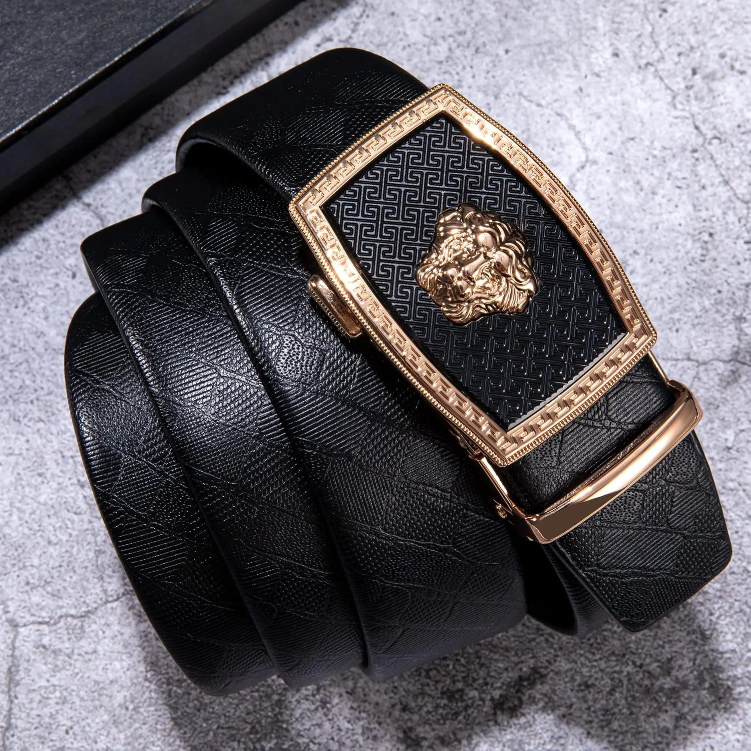 Dubulle Designer Mens Belts, Sliding Automatic Buckle Ratchet Dress Belt TOP Genuine Leather Strap Gifts