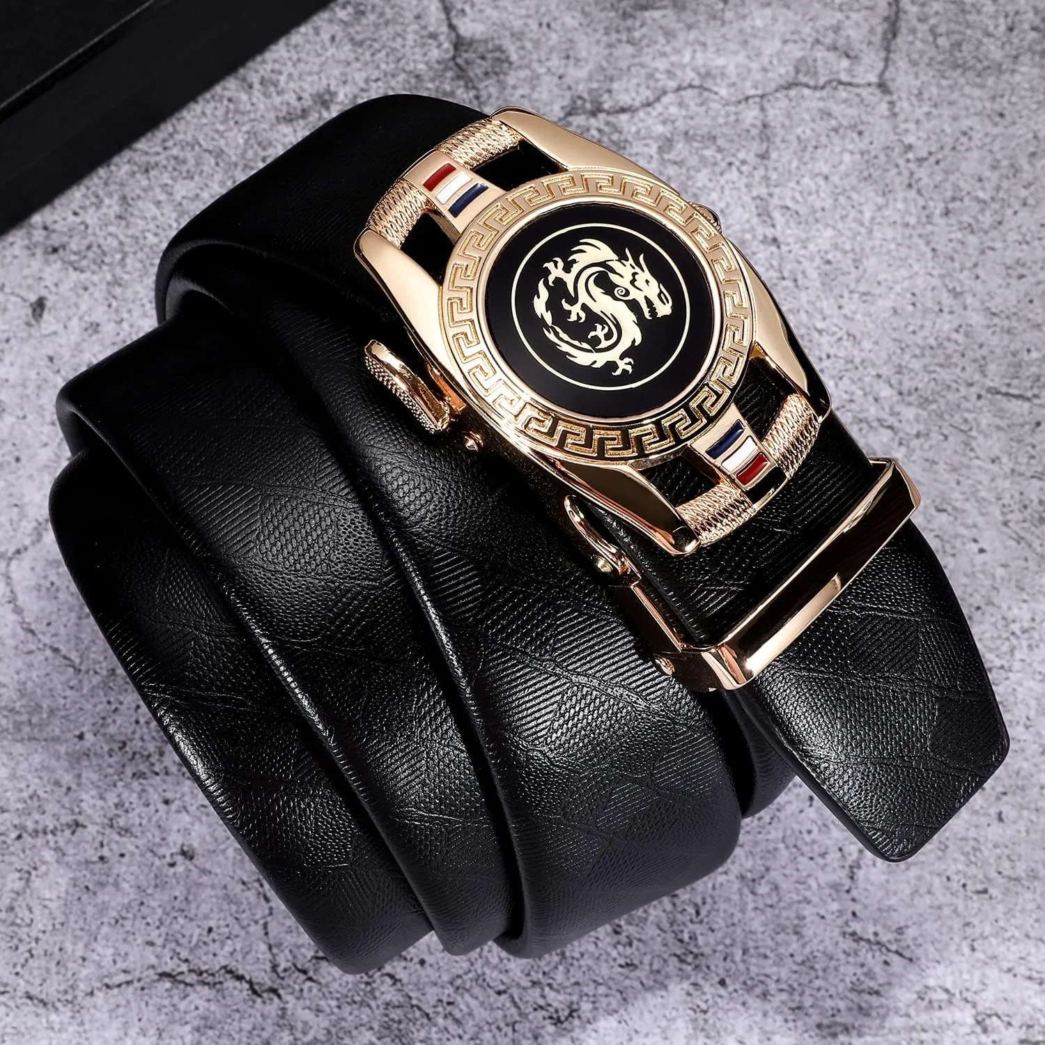 Dubulle Designer Mens Belts, Sliding Automatic Buckle Ratchet Dress Belt TOP Genuine Leather Strap Gifts
